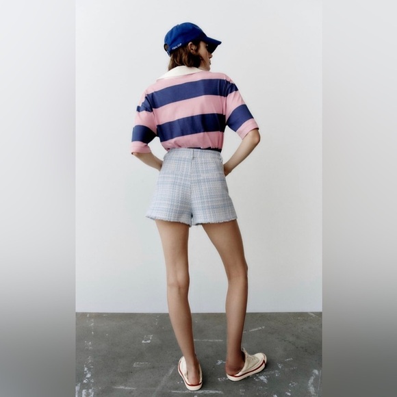 Zara Bloggers‎ Favorite Blue Structured Hight Waisted Shorts with Pockets Size L - Picture 10 of 15